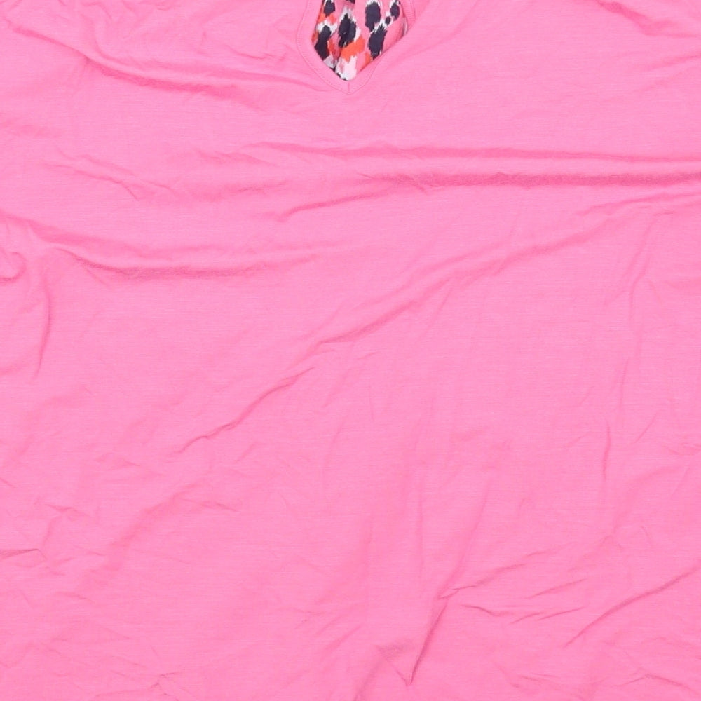 Marks and Spencer Womens Pink Animal Print Polyester Basic Blouse Size 14 Round Neck