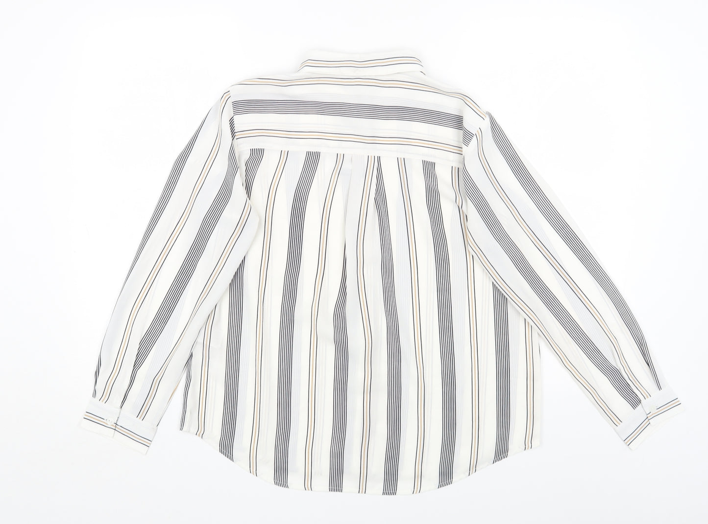 NEWLOOK Womens White Striped Polyester Basic Blouse Size 14 Collared