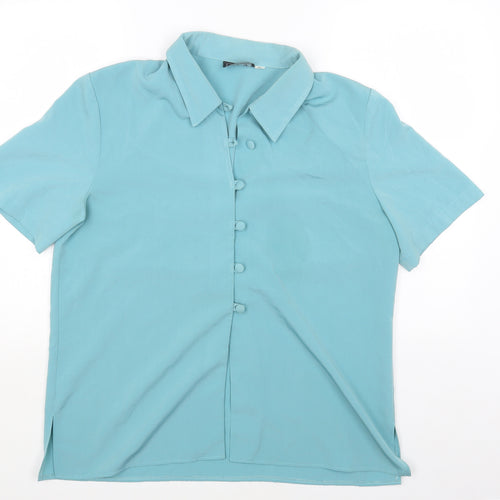Peaches Womens Blue Polyester Basic Button-Up Size 16 Collared