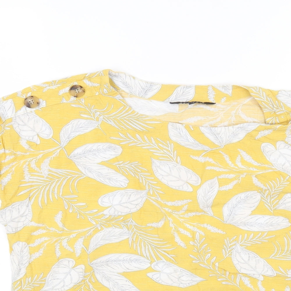 Peacocks Womens Yellow Floral Viscose Basic Blouse Size 14 Round Neck