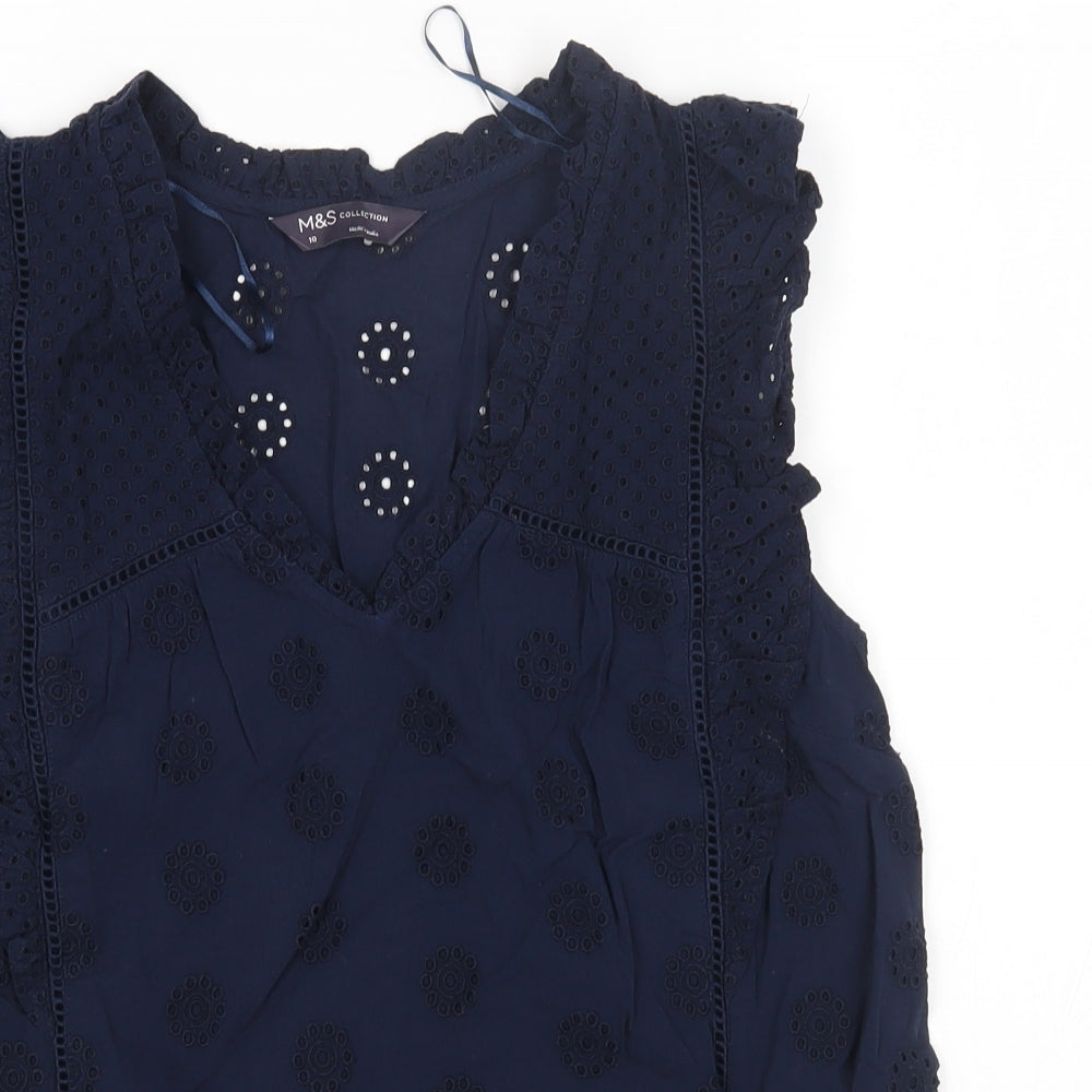 Marks and Spencer Womens Blue Cotton Basic Polo Size 10 V-Neck