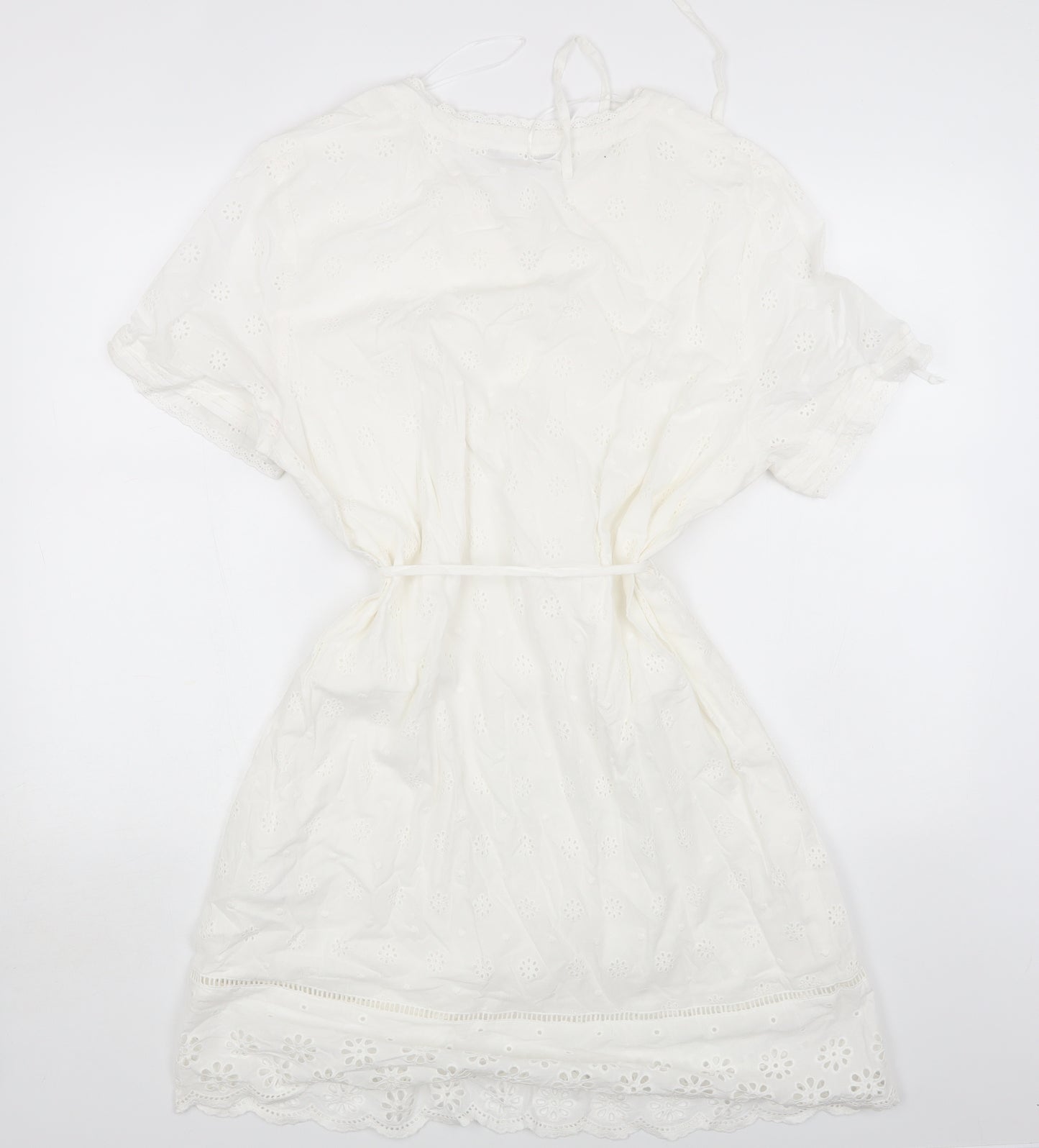 Marks and Spencer Womens White Floral Cotton Fit & Flare Size 18 V-Neck Drawstring