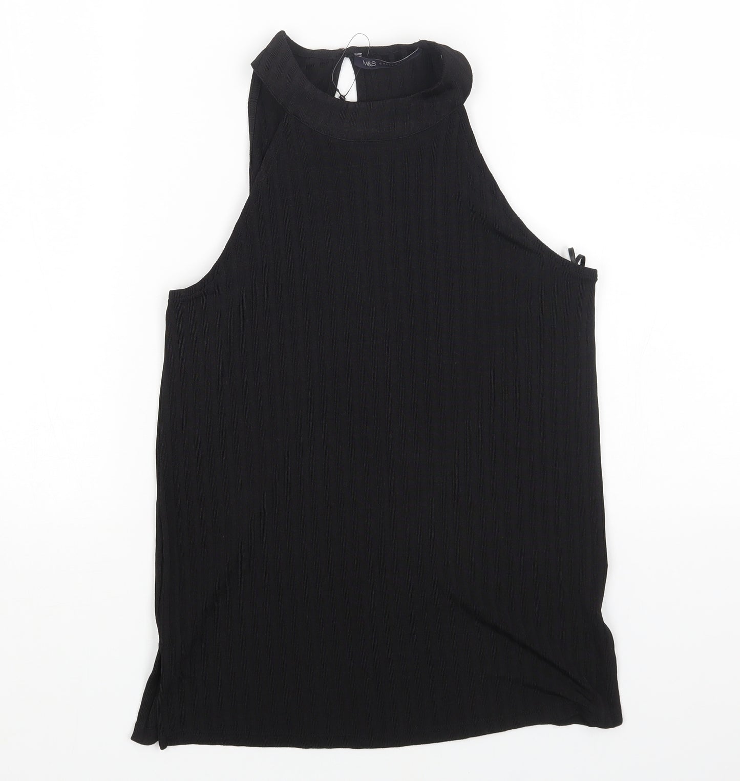 Marks and Spencer Womens Black Polyester Basic T-Shirt Size 6 High Neck
