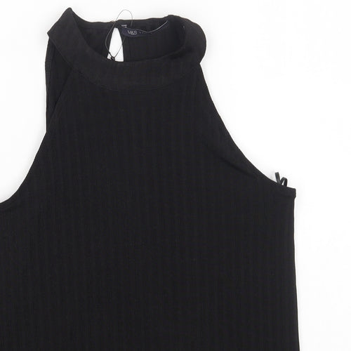 Marks and Spencer Womens Black Polyester Basic T-Shirt Size 6 High Neck