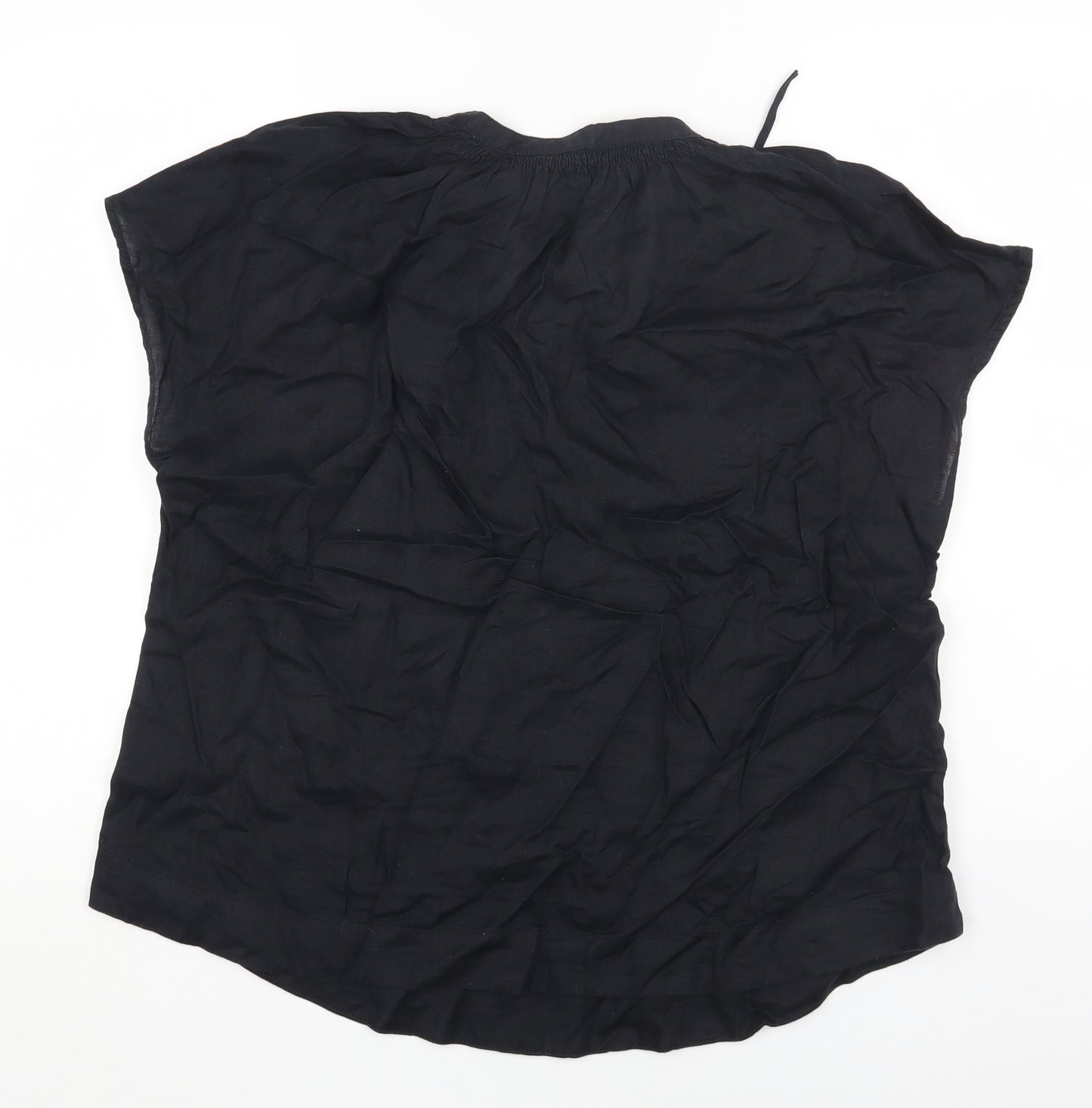 Marks and Spencer Womens Black Linen Basic T-Shirt Size 14 Round Neck