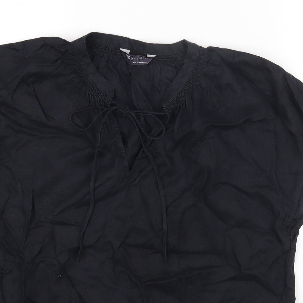 Marks and Spencer Womens Black Linen Basic T-Shirt Size 14 Round Neck