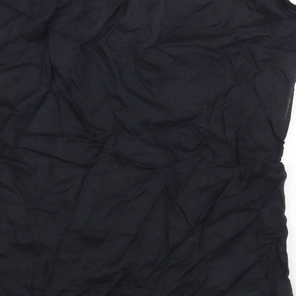 Marks and Spencer Womens Black Linen Basic T-Shirt Size 14 Round Neck