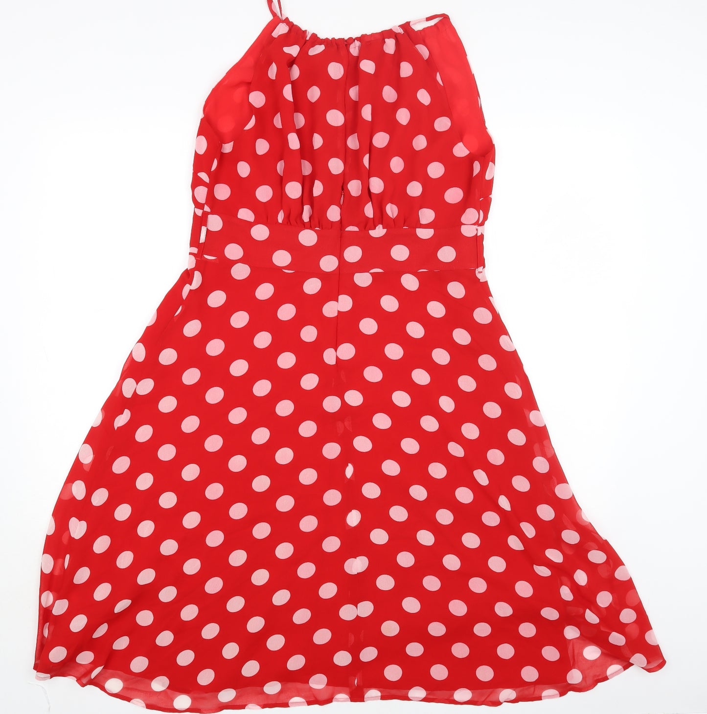 Autograph Womens Red Polka Dot Polyester Bodycon Size 14 Square Neck Zip