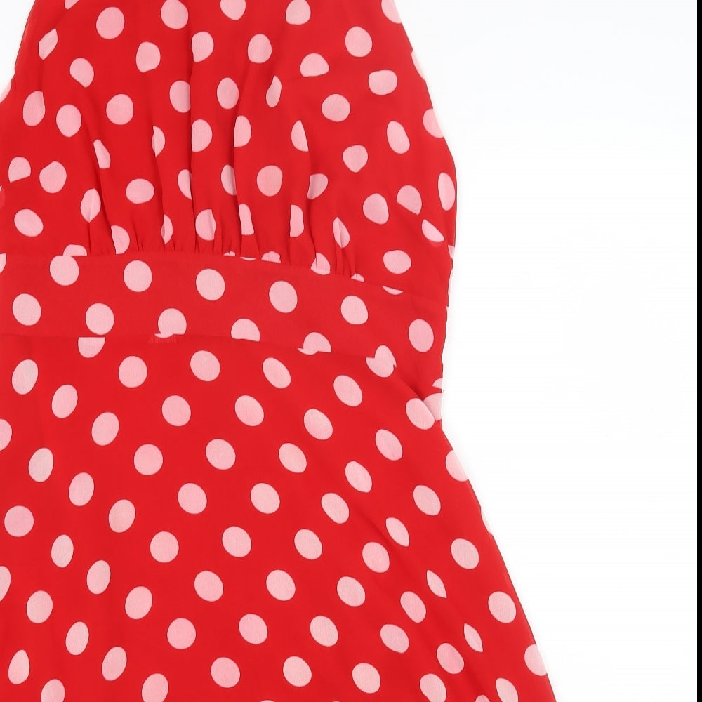 Autograph Womens Red Polka Dot Polyester Bodycon Size 14 Square Neck Zip