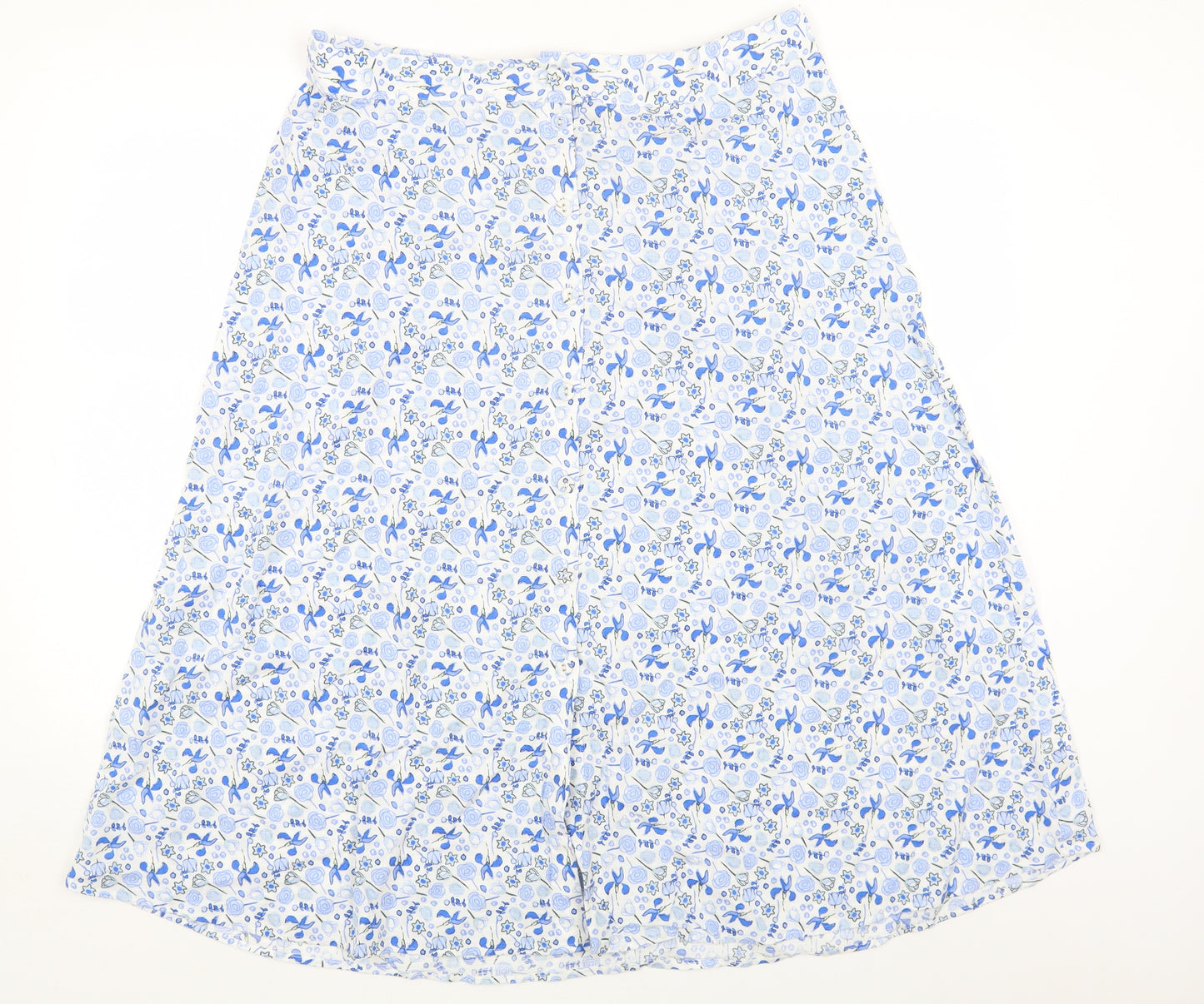 Marks and Spencer Womens Blue Floral Cotton A-Line Skirt Size 16 Button