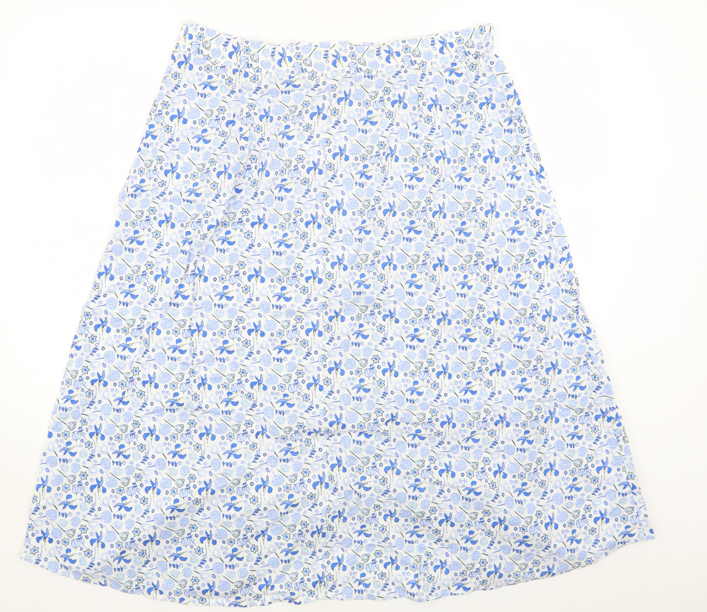 Marks and Spencer Womens Blue Floral Cotton A-Line Skirt Size 16 Button