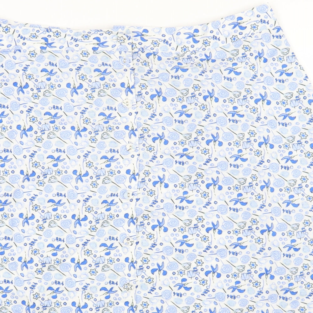Marks and Spencer Womens Blue Floral Cotton A-Line Skirt Size 16 Button