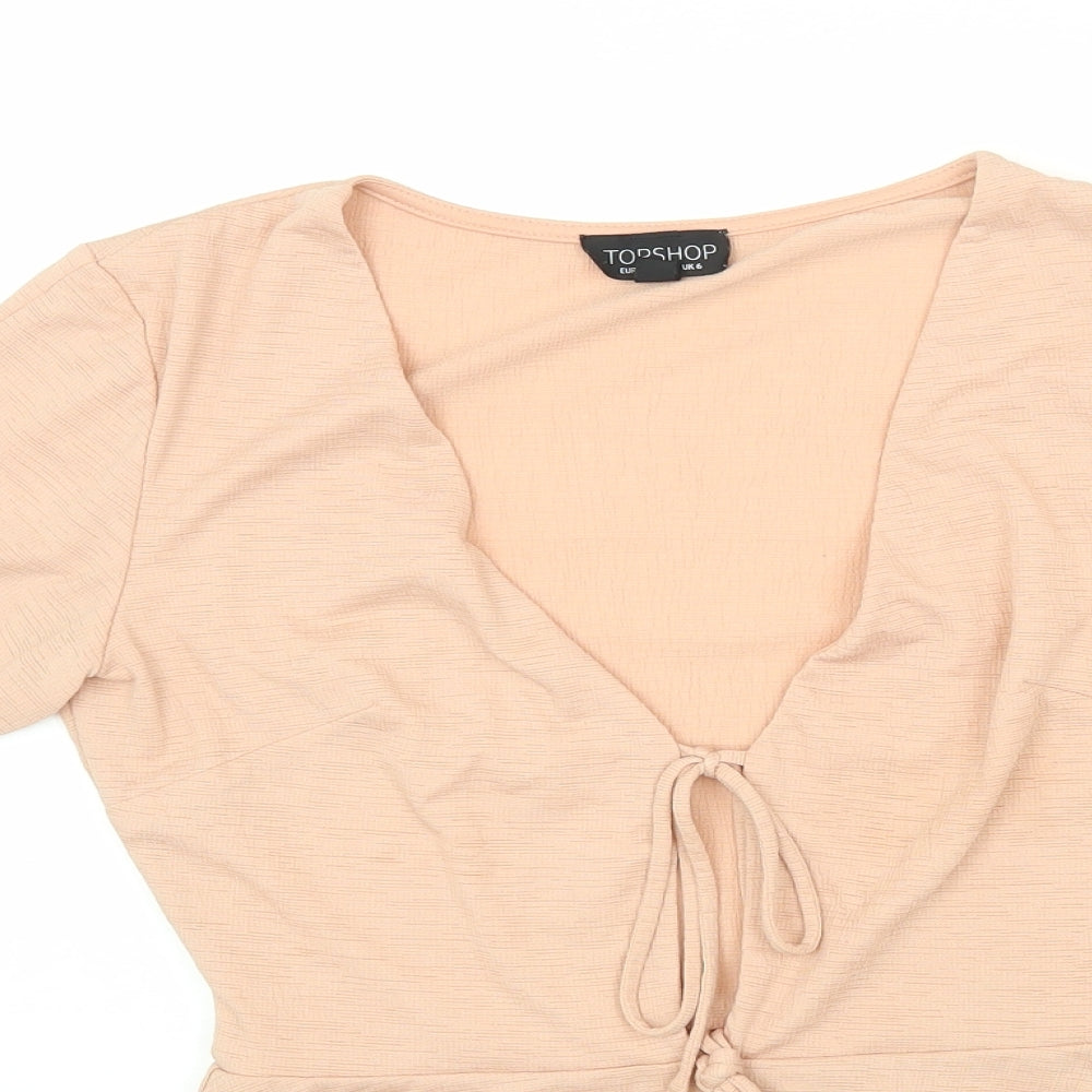 Topshop Womens Beige Polyester Basic Tank Size 6 V-Neck