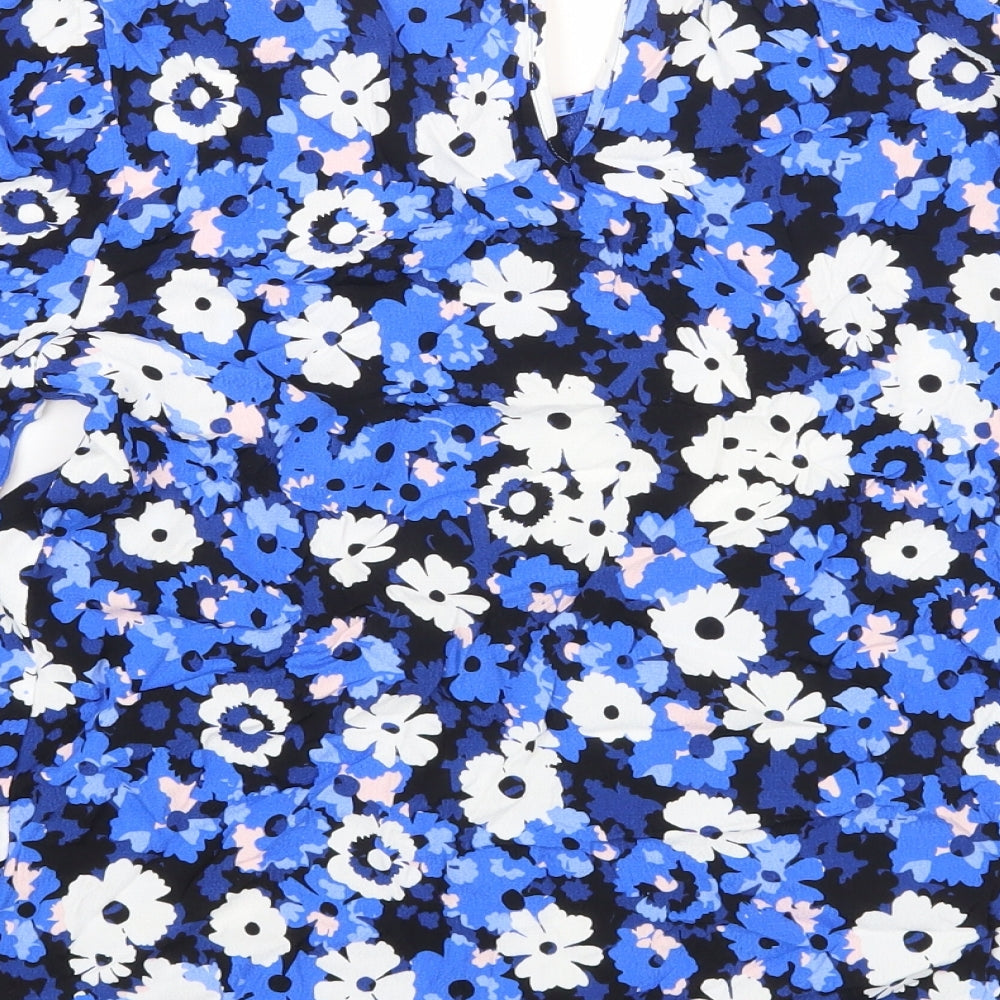 Marks and Spencer Womens Blue Floral Viscose Basic Blouse Size 8 Scoop Neck