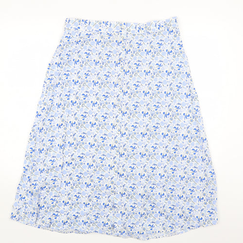 Marks and Spencer Womens Blue Floral Cotton A-Line Skirt Size 14 Button