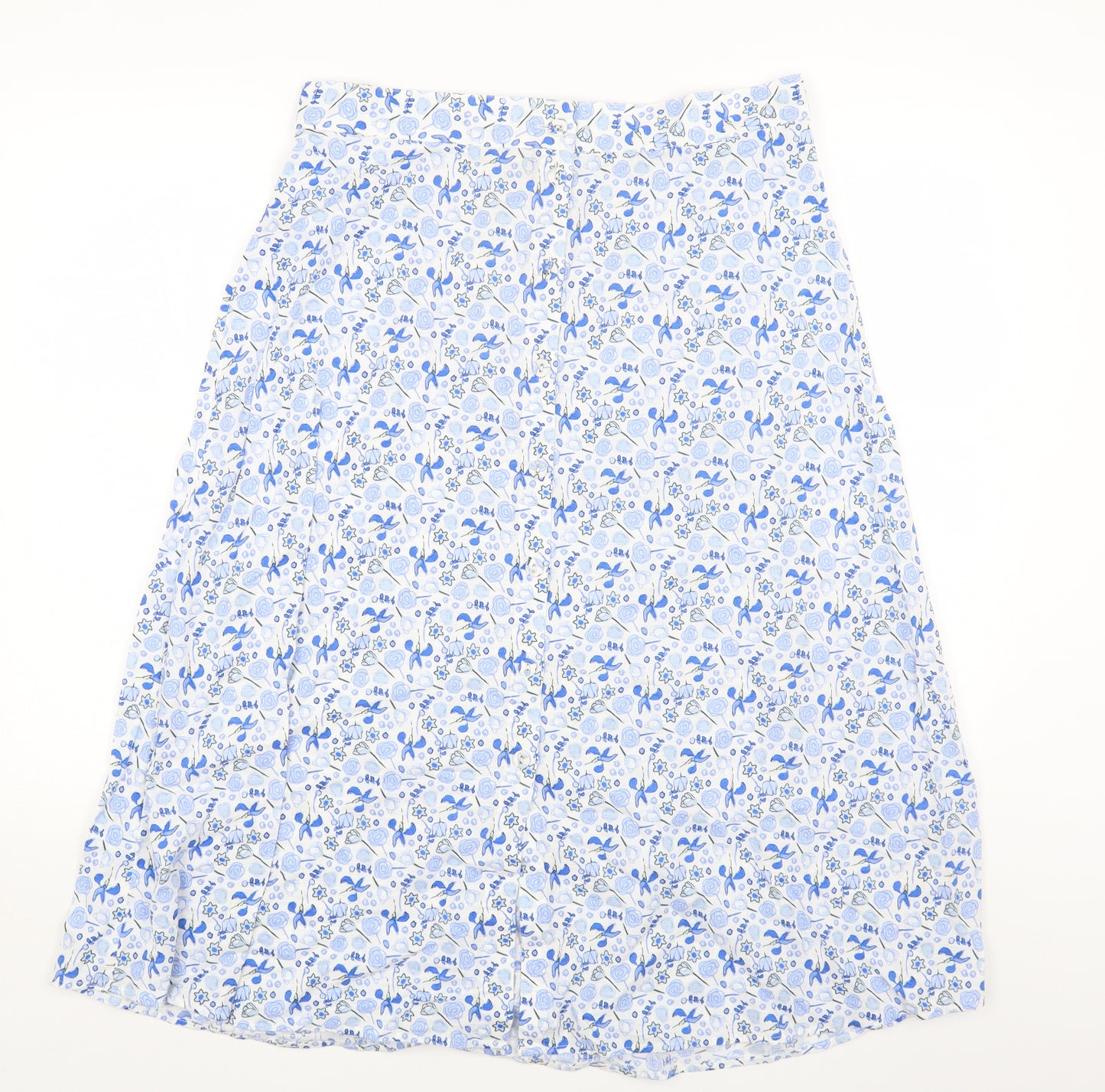 Marks and Spencer Womens Blue Floral Cotton A-Line Skirt Size 14 Button