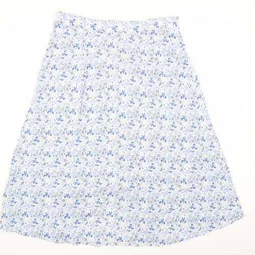 Marks and Spencer Womens Blue Floral Cotton A-Line Skirt Size 14 Button