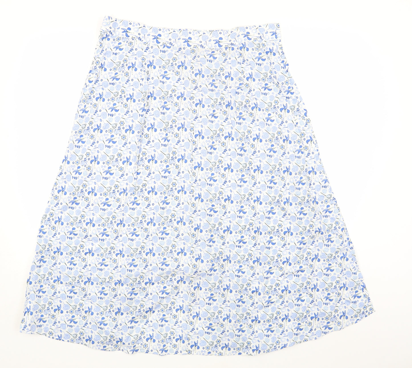Marks and Spencer Womens Blue Floral Cotton A-Line Skirt Size 14 Button