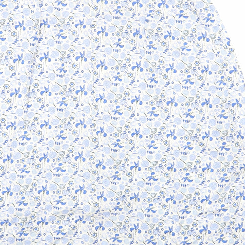 Marks and Spencer Womens Blue Floral Cotton A-Line Skirt Size 14 Button