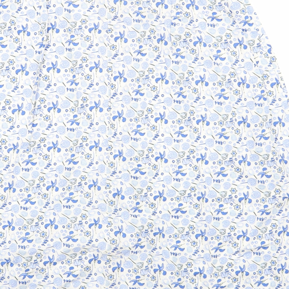 Marks and Spencer Womens Blue Floral Cotton A-Line Skirt Size 14 Button