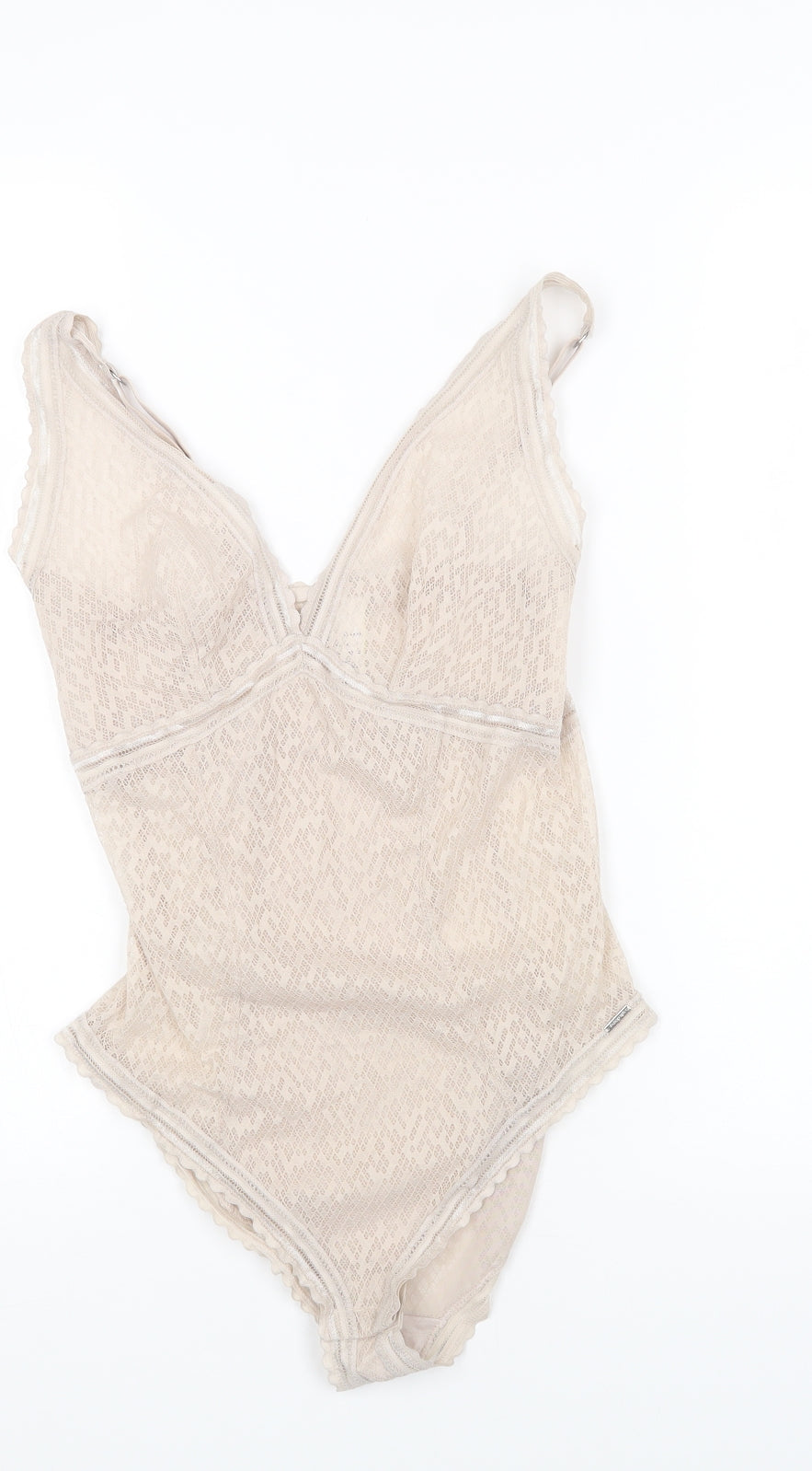 Autograph Womens Beige Polyamide Bodysuit One-Piece Size 10 Snap