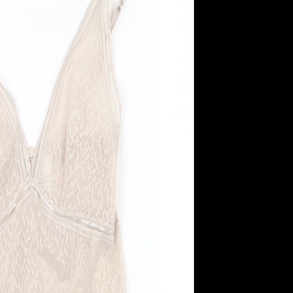 Autograph Womens Beige Polyamide Bodysuit One-Piece Size 10 Snap