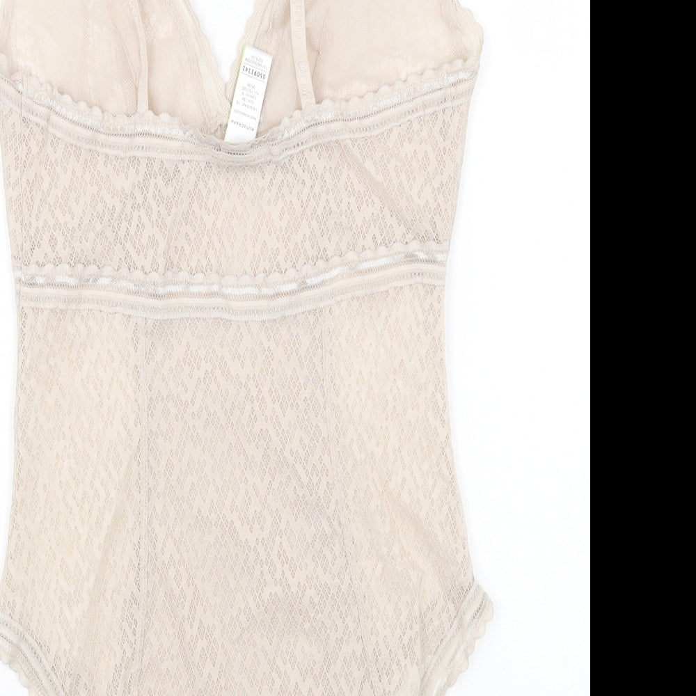 Autograph Womens Beige Polyamide Bodysuit One-Piece Size 10 Snap