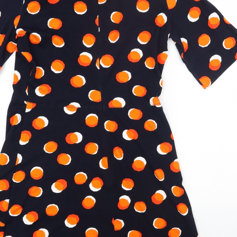 Warehouse Womens Black Polka Dot Viscose Fit & Flare Size 12 Round Neck Zip