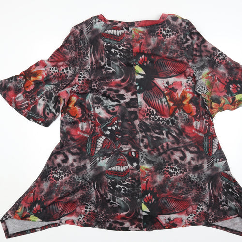 SAMYA Womens Multicoloured Geometric Polyester Basic T-Shirt Size 24 V-Neck