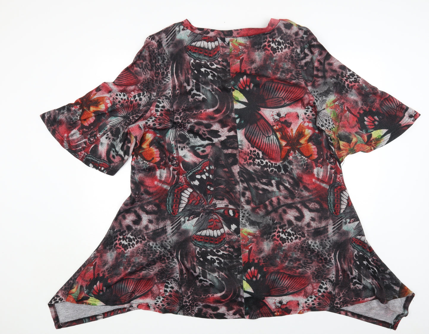 SAMYA Womens Multicoloured Geometric Polyester Basic T-Shirt Size 24 V-Neck