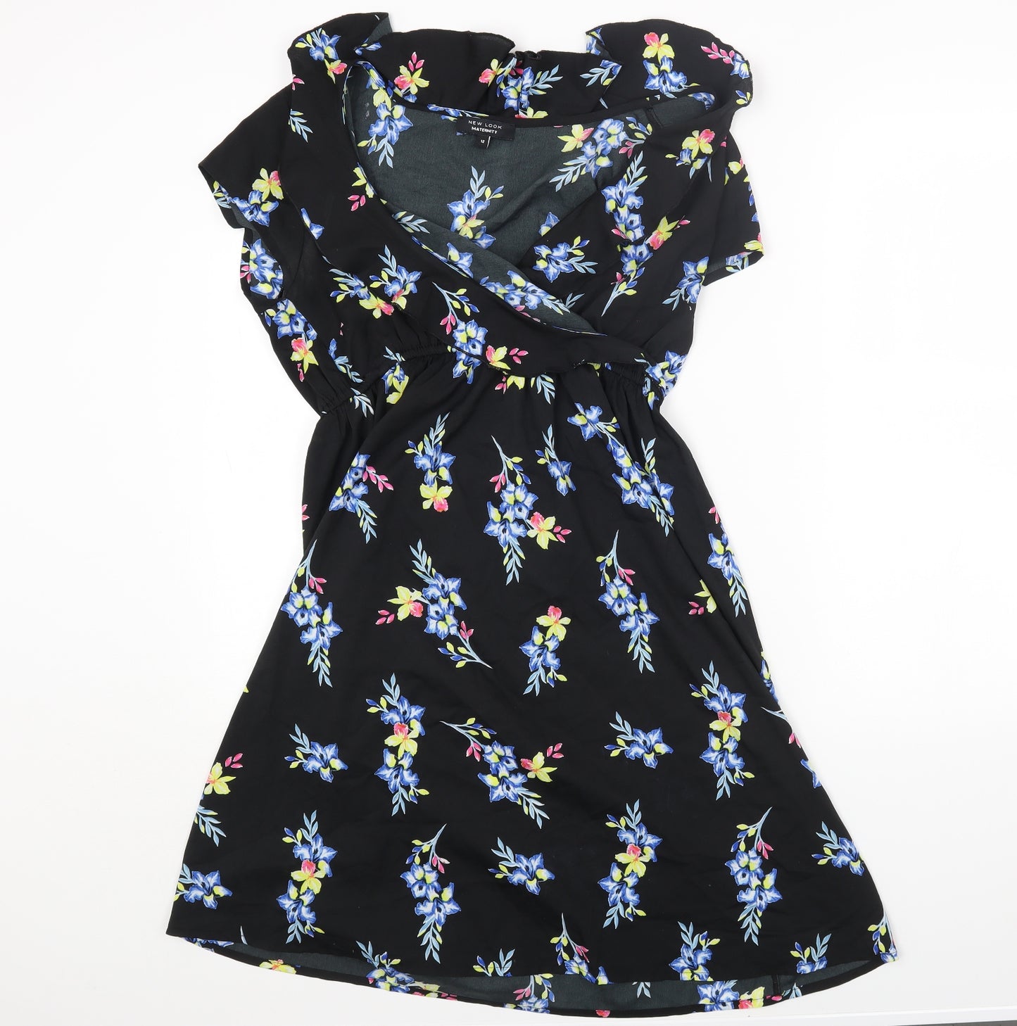 New Look Maternity Womens Black Floral Polyester Fit & Flare Size 12 V-Neck Pullover