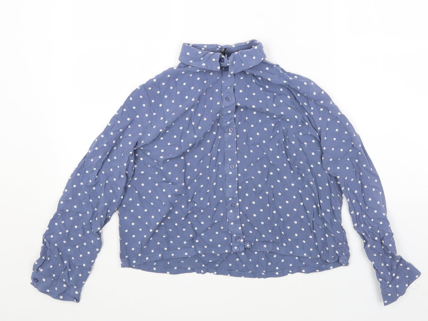 Divided by H&M Womens Blue Polka Dot Viscose Basic Button-Up Size 10 Collared