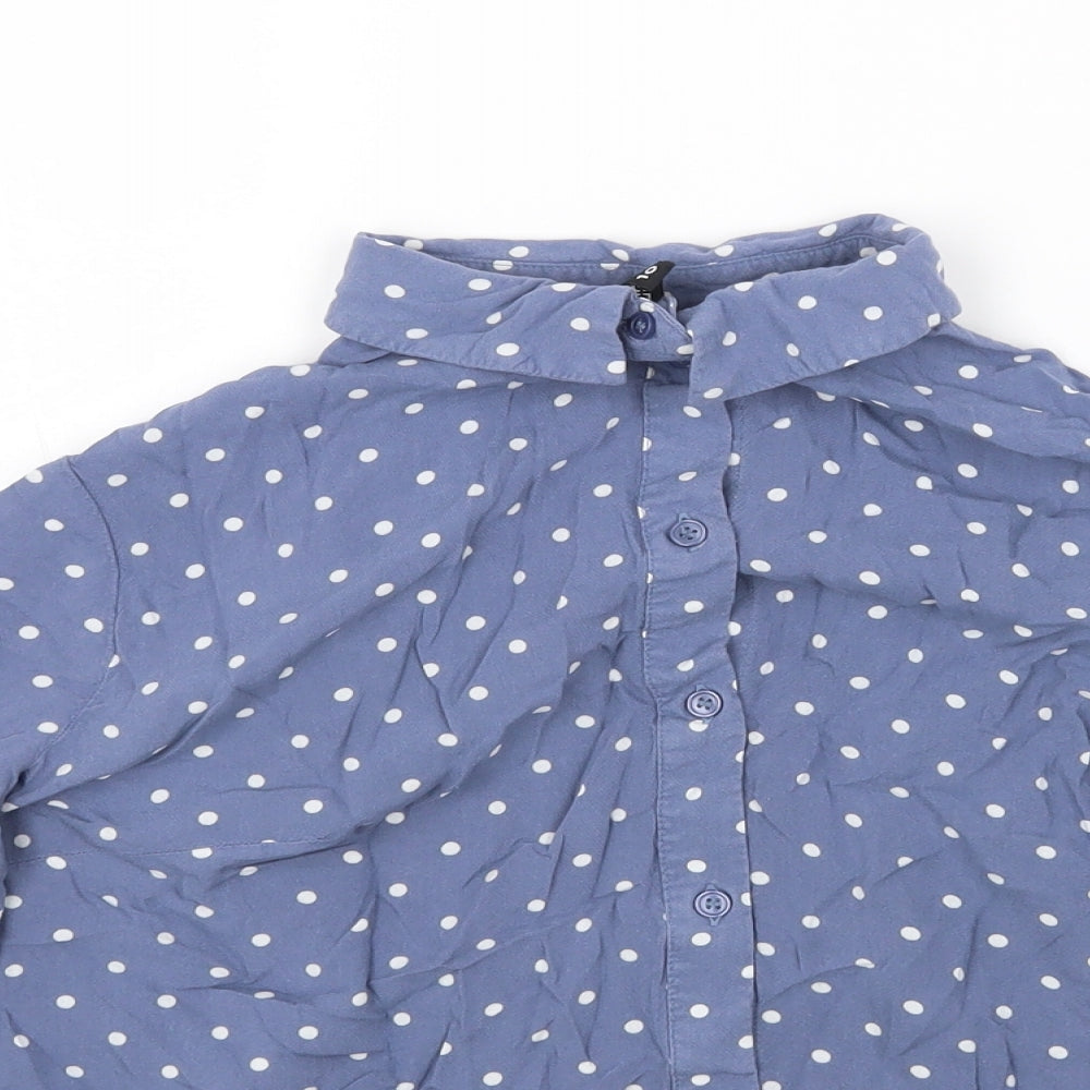 Divided by H&M Womens Blue Polka Dot Viscose Basic Button-Up Size 10 Collared