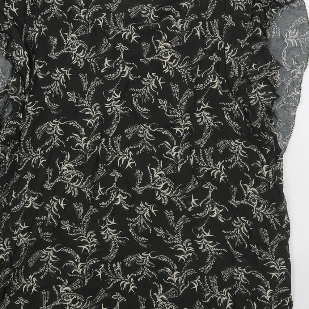 Marks and Spencer Womens Green Geometric Viscose Basic Blouse Size 16 V-Neck