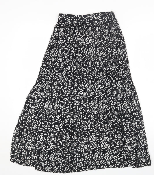 Front view of Topshop women’s black geometric polyester maxi skirt, size UK 4