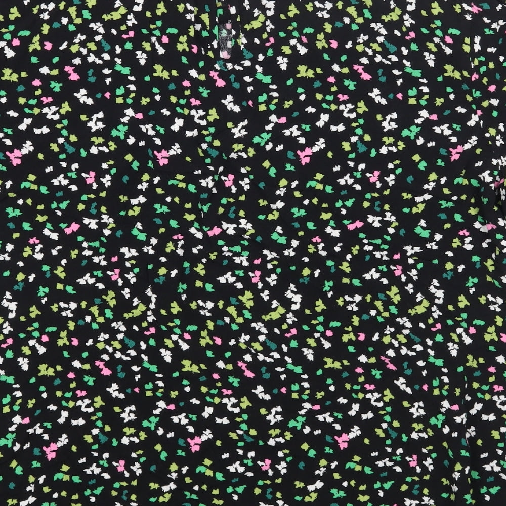 Marks and Spencer Womens Black Geometric Viscose Basic Blouse Size 16 Round Neck