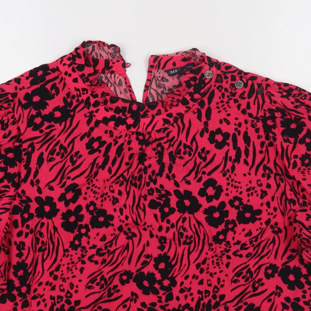 Marks and Spencer Womens Pink Floral Viscose Basic Blouse Size 16 Round Neck