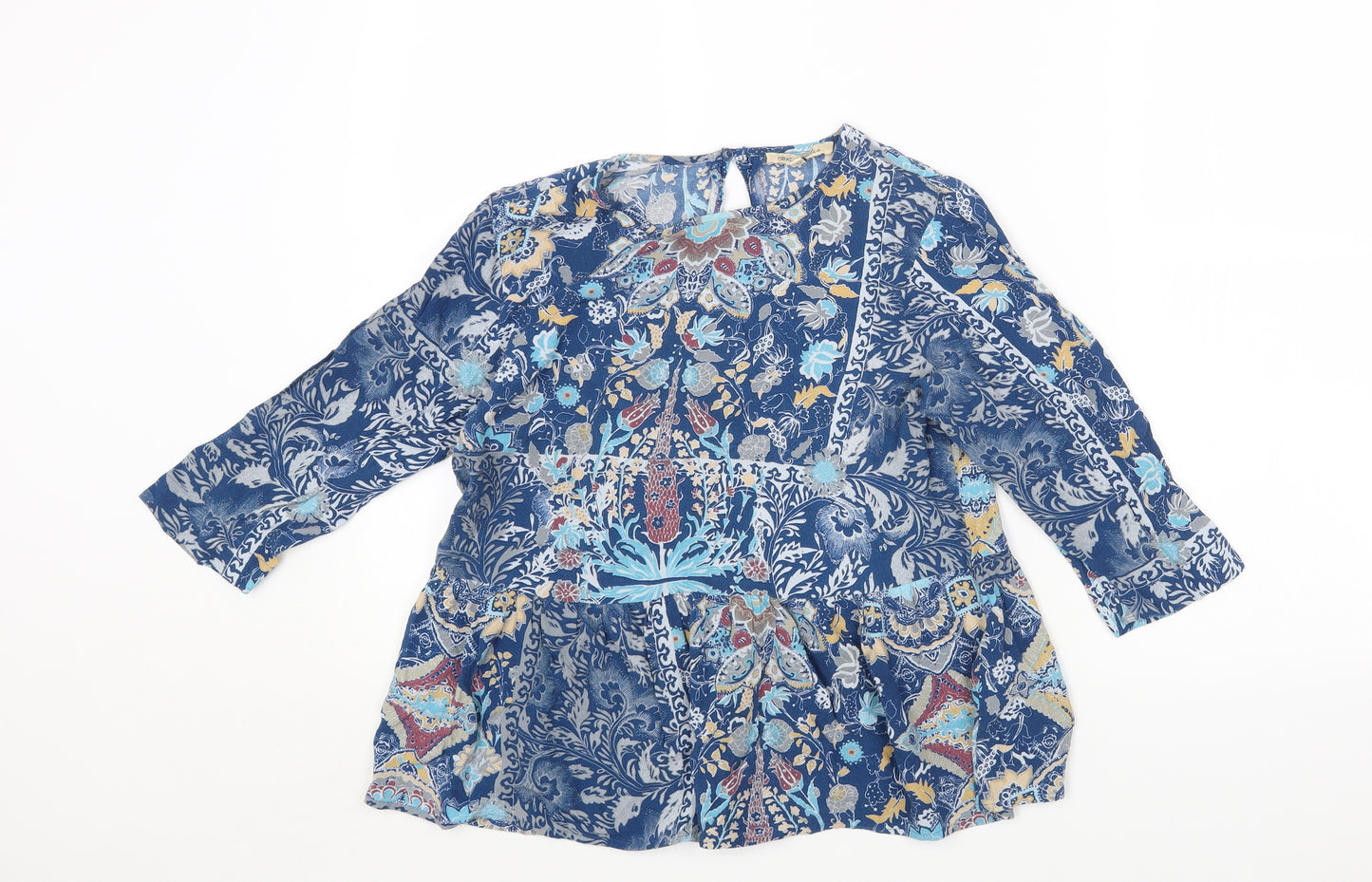 NEXT Womens Blue Geometric Viscose Basic Blouse Size 14 Round Neck