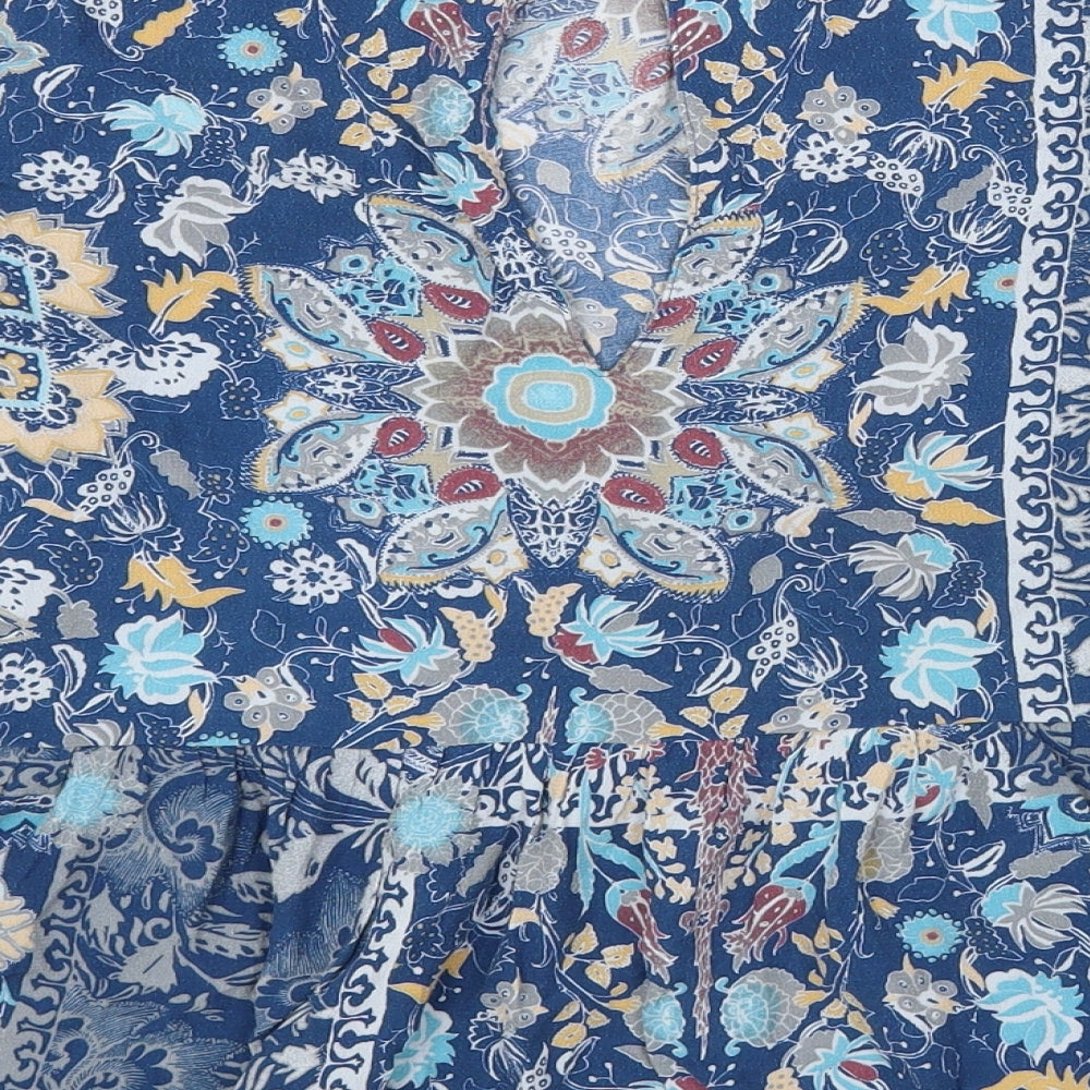 NEXT Womens Blue Geometric Viscose Basic Blouse Size 14 Round Neck