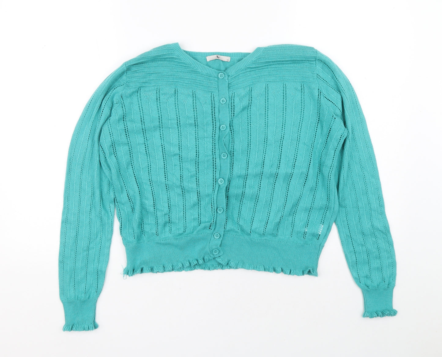 TU Womens Blue Round Neck Acrylic Cardigan Jumper Size 14