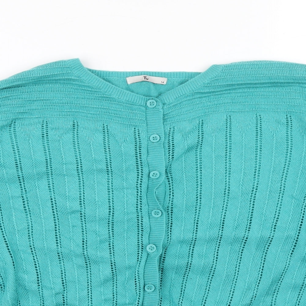TU Womens Blue Round Neck Acrylic Cardigan Jumper Size 14