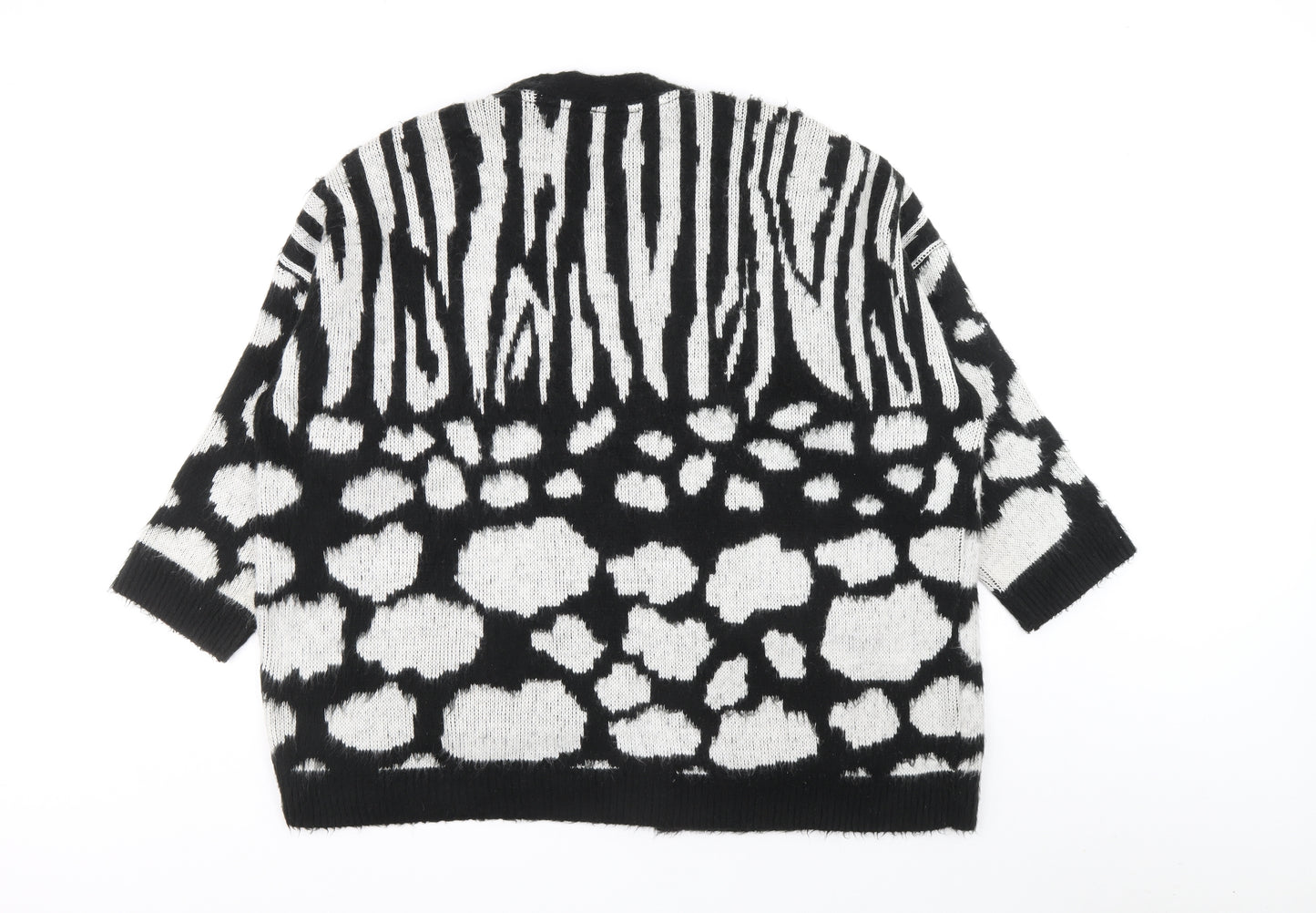 Topshop Womens Black V-Neck Animal Print Acrylic Cardigan Jumper Size M