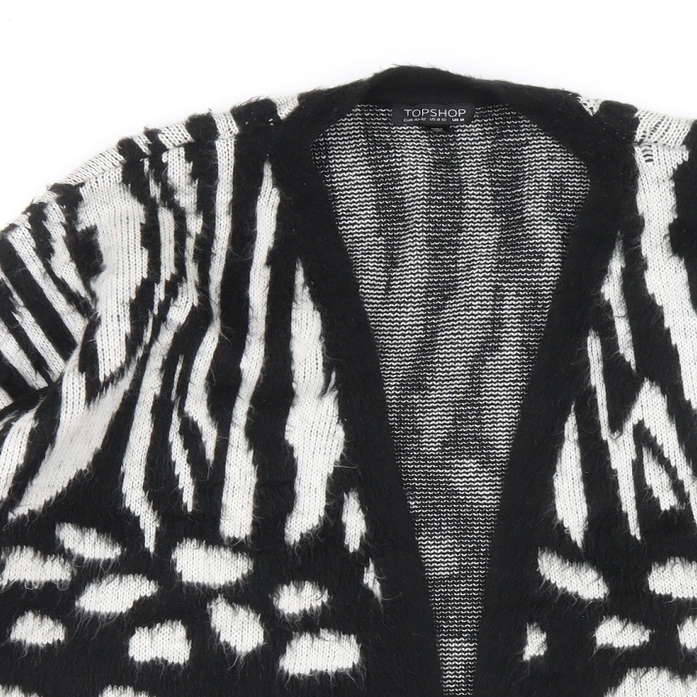 Topshop Womens Black V-Neck Animal Print Acrylic Cardigan Jumper Size M