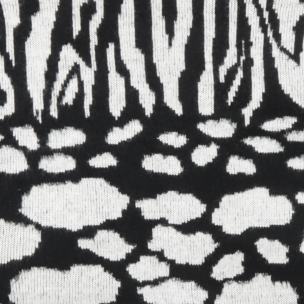 Topshop Womens Black V-Neck Animal Print Acrylic Cardigan Jumper Size M