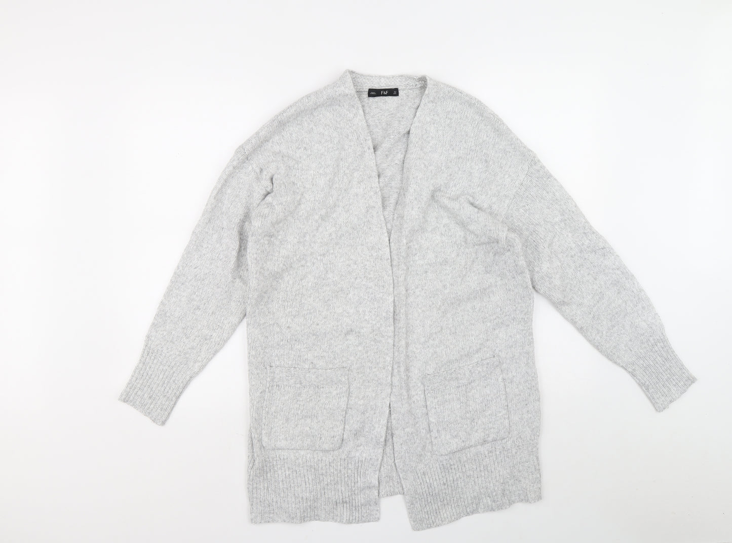 F&F Womens Grey V-Neck Polyester Cardigan Jumper Size S