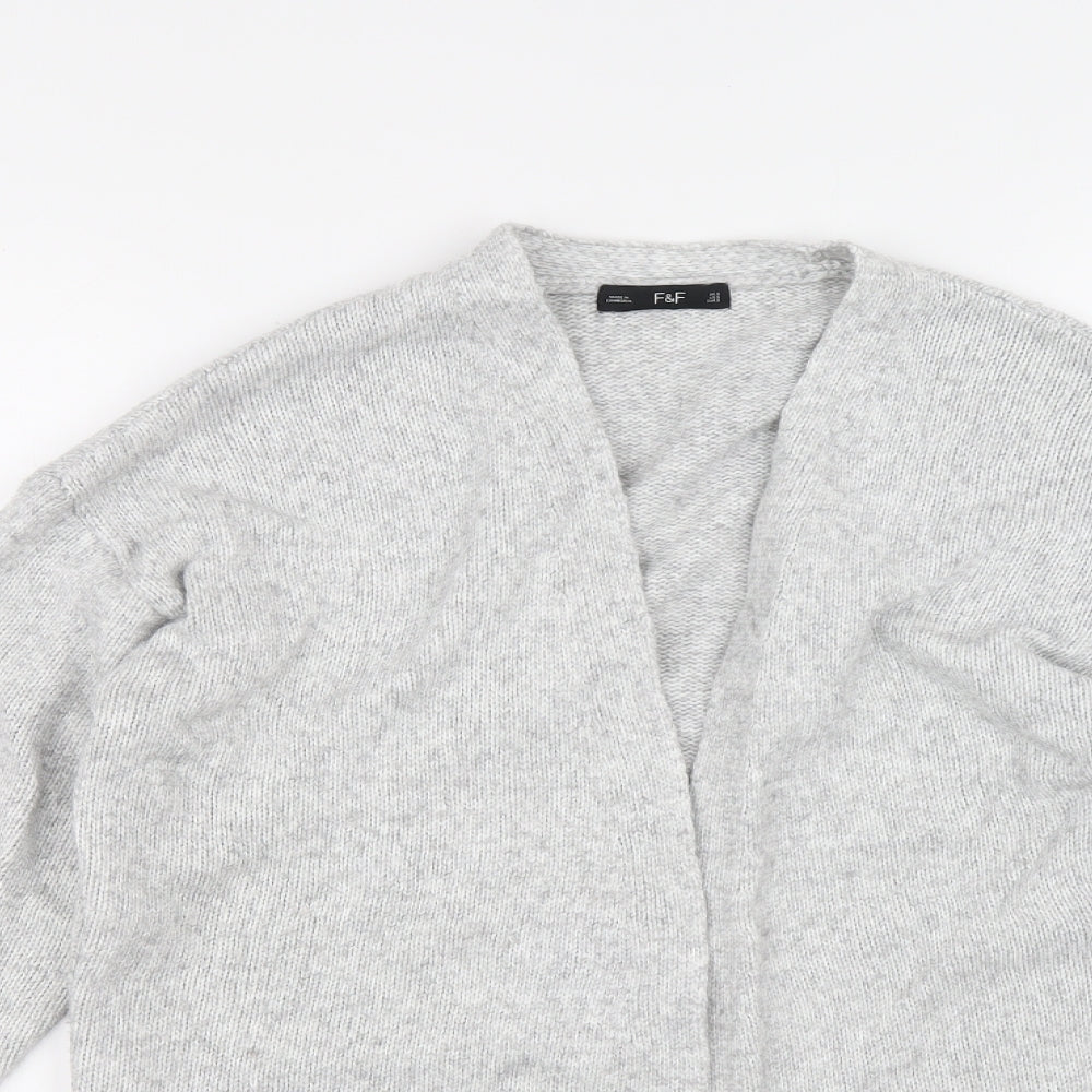 F&F Womens Grey V-Neck Polyester Cardigan Jumper Size S