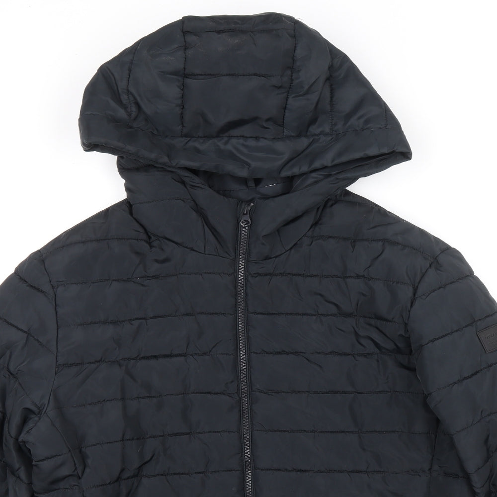 JACK & JONES Mens Black Puffer Jacket Coat Size M Zip