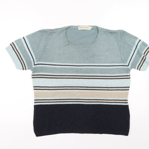 Holmewood Womens Blue Square Neck Striped Acrylic Pullover Jumper Size M