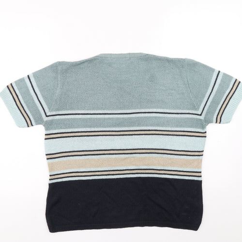 Holmewood Womens Blue Square Neck Striped Acrylic Pullover Jumper Size M