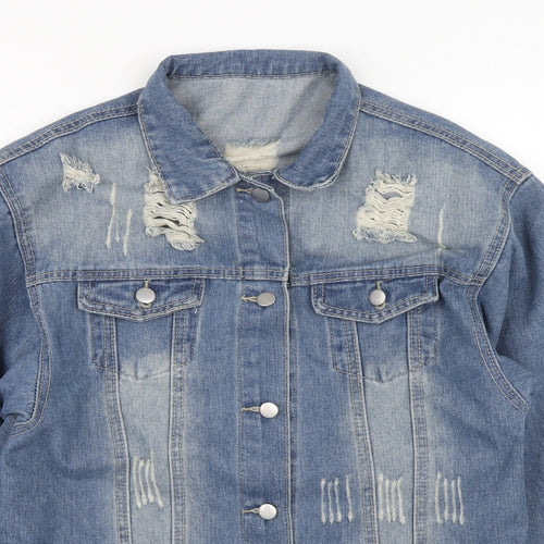 Preworn Mens Blue Cotton Button-Up Size M Collared Button - Distressed Look